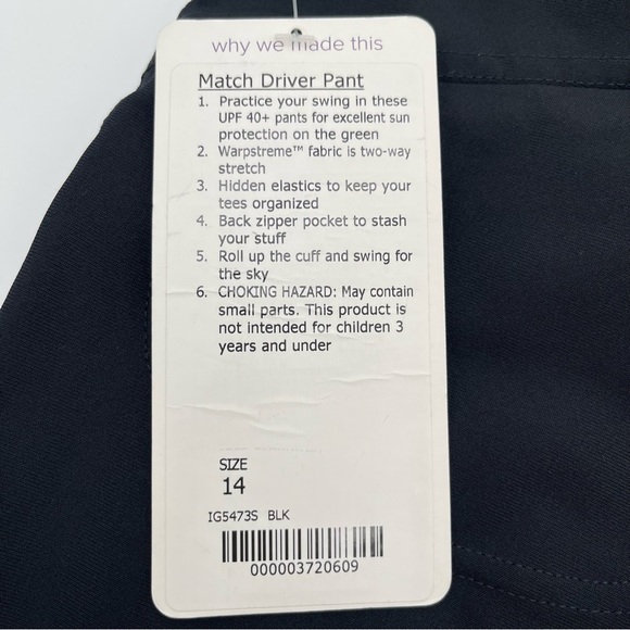 Ivivva Lululemon Kids Match Driver Pants Girls Golf Black 14 NWT *READ* - Picture 9 of 10